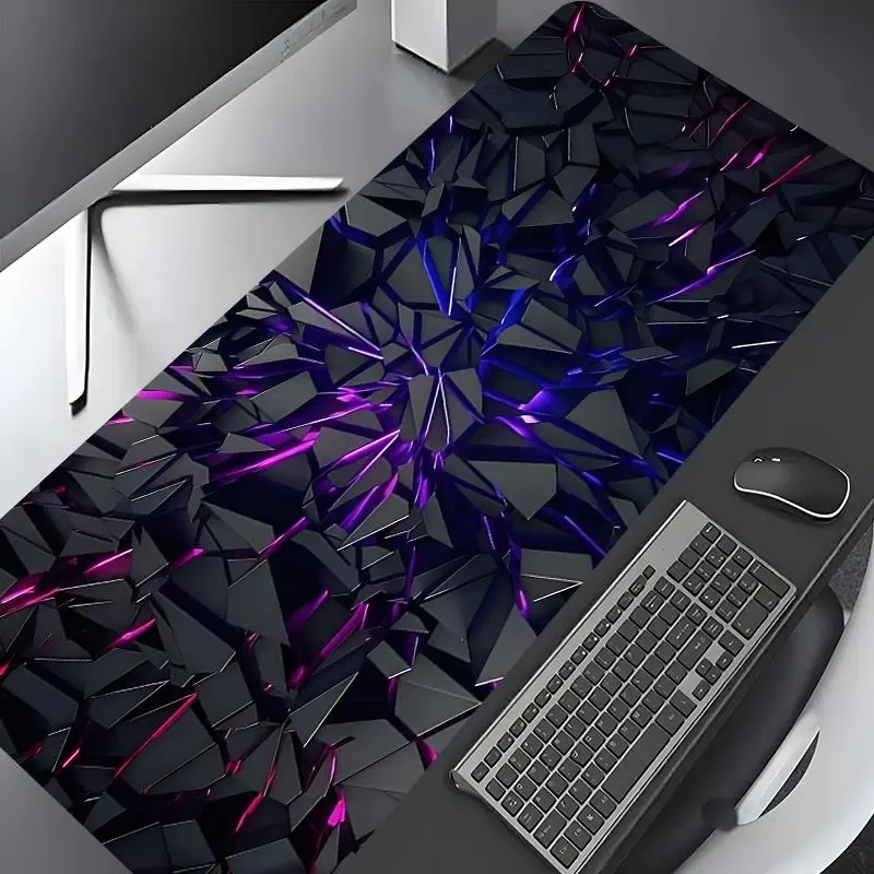 Futuristic Black Neon Lines Large Gaming Computer Mouse Pad, Neon Shards Desktop Decoration Pad, Gaming Desk Accessory, Washable Rubber Pad Non-Slip Lock Edge Non Slip Mousepad Multi-Size Mouse Pad Suitable For Home Office, Desk Accessories