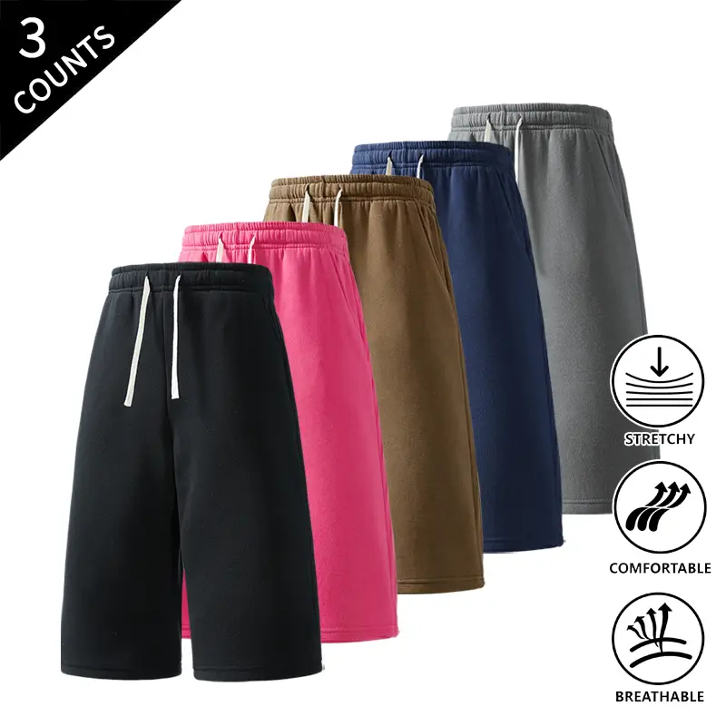 3-Pack Summer Vibes Men’s 7/8 Length Baggy Sweatpants Shorts, Elastic Drawstring, Knee-High Casual Shorts for Everyday Summer Wear