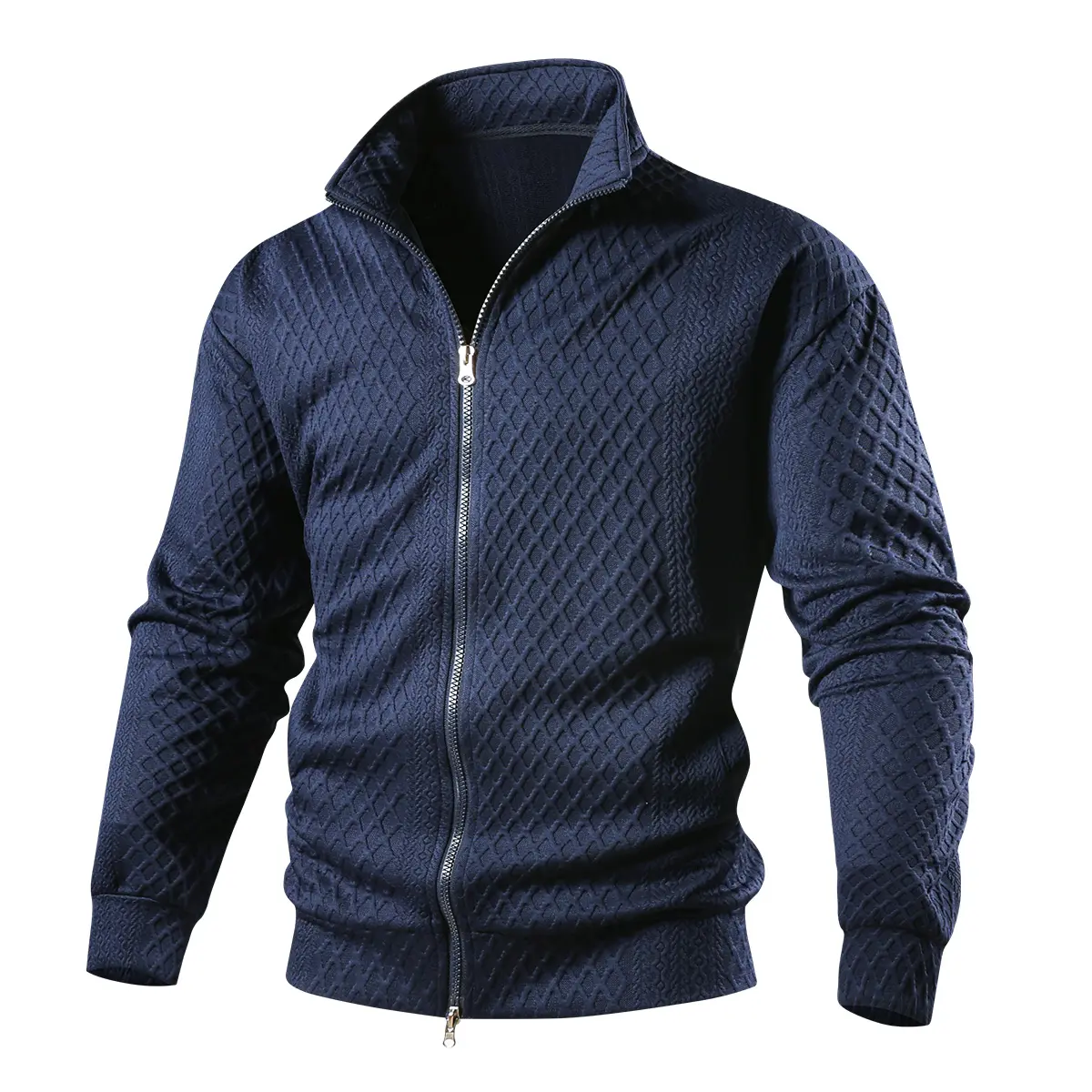 Men's Knitwear Cardigan Sweater - Full-Zipper Stand Collar, Simple Plain Fitted Cut, Lightweight Casual Fabric Knitwear Tops for Autumn