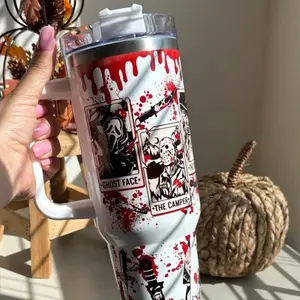 Halloween Horror Characters 20oz 40oz Stainless Steel Tumbler with Handle – Insulated Spooky Drink Cup, Multiple Colors Collection