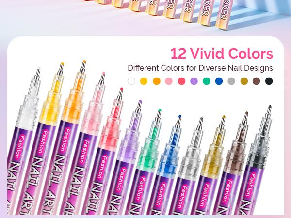 MelodySusie Nail Art Pens Set 0.5MM Nail Polish Pens for Nail Art, Nail Dotting Tool, Drawing Pen for Nail Design for Salon and DIY at Home