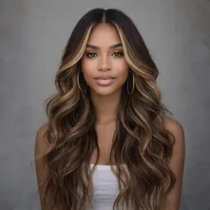 Brown Highlight Wig for Women Long Wavy Lace Hairline Middle Part Synthetic Heat Resistant Wig for Daily Party-26 Inch curly brown wig