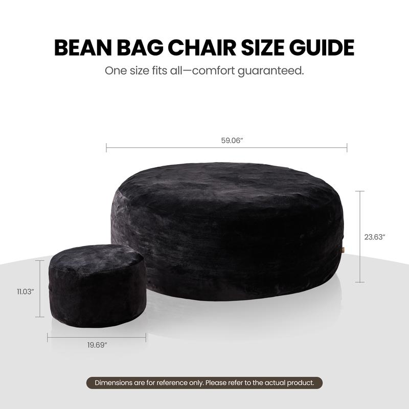 【Jumpstart Sale】Ovios Large 59" W Bean Bag Chair with Ottoman for Adults, Comfy Boneless Round Couch with Foam Filling and Plush Cover, O Shaped Fluffy Sofa Bed for Bedroom College Dorm