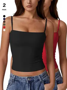 TFNOSIZE Wearing a black micro vest, a must-have for layering for women, adjustable straps, backless sleeveless casual, comfortable, simple, breathable sports vest, suitable for daily wear, vacation style, women's clothing suitable for all seasons tiktoks