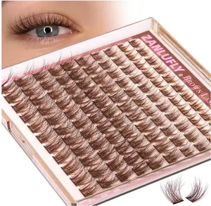 Brown Lash Clusters Natural Eyelash Clusters Wispy Cluster Eyelash Extensions Dark Brown DIY Eyelash Extension C Curly Individual Lashes 8-16MM 110pcs Lash Extension