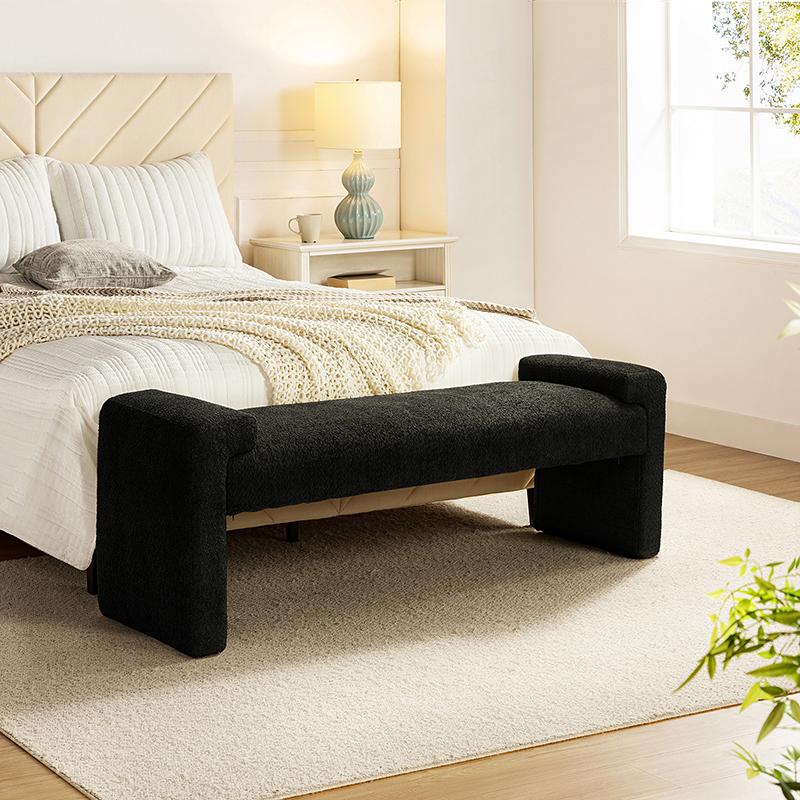 HULALA HOME Hulala Vittoriano Upholstered Bench, Textured Polyester Fabric, Spacious Bearing Surface & Arm Tray, Ideal for Entryway and Bedroom