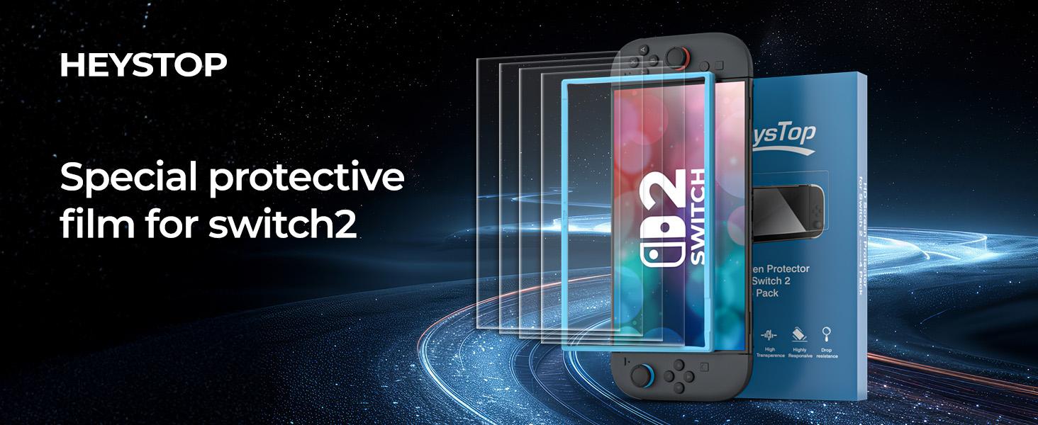HEYSTOP Switch 2 HD Tempered Glass Screen Protector [4-Pack] - Anti-Scratch, Eye Protection & Easy Installation