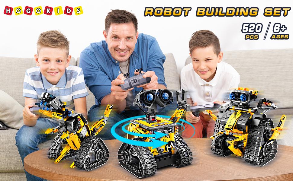 HOGOKIDS 5-in-1 Robot Building Set, RC Wall Robot/Engineer Robot/Mech Dinosaur, Remote & APP Controlled STEM Toys for Boys & Girls 6-12 (520 Pcs)