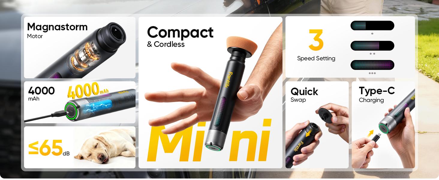 Fanttik P10 Pro Mini Car Buffer Polisher, 4000mAh Cordless Rotary Car Polisher Waxer, 2 Inch/3 Inch, 3 Variable Speed 300-950 RPM Car Detailing Kit for Polishing, Sanding, Waxing and Cleaning