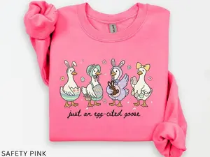 Just An Egg-cited Goose Easter Sweatshirt, Easter Coquette Eggs Sweater, Spring Easter Top, Silly Goose Womens Tops, Trendy Gifts for Easter