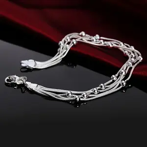 925 Sterling Silvery Five Layer Bead Bracelet and Necklace Set Fashionable Theme, Perfect for Casual Wearand Gifts, Ideal for Birthdays, Thanksgiving, Christmas, Valentine's Day