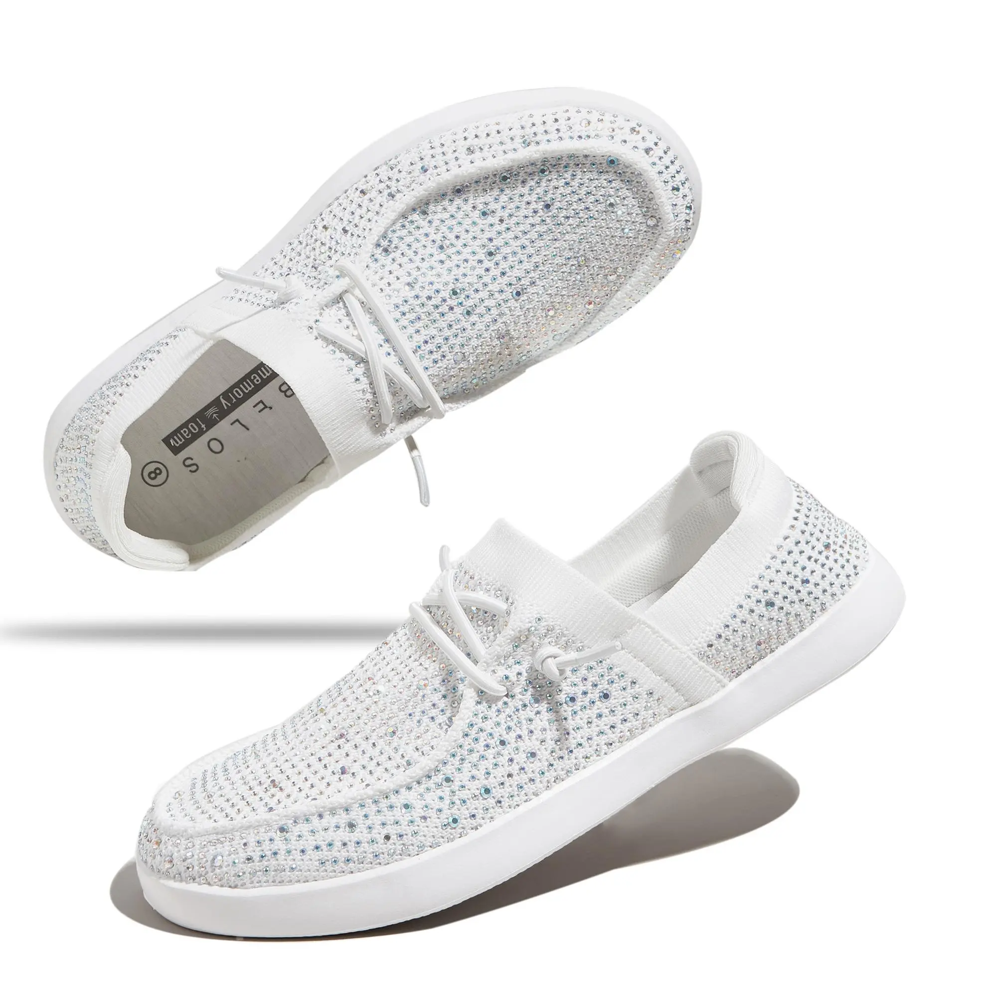 LUCKY STEP Women's Rhinestone Lace-Up Loafers - Casual Slip-On Mesh Knit Walking Flat Shoes, Lightweight Sparkly Glitter Sneakers, Round Toe All-Season Outdoor Shoes for Women, Sneakers For Women, Women's Sneakers tiktokshopbacktoschool