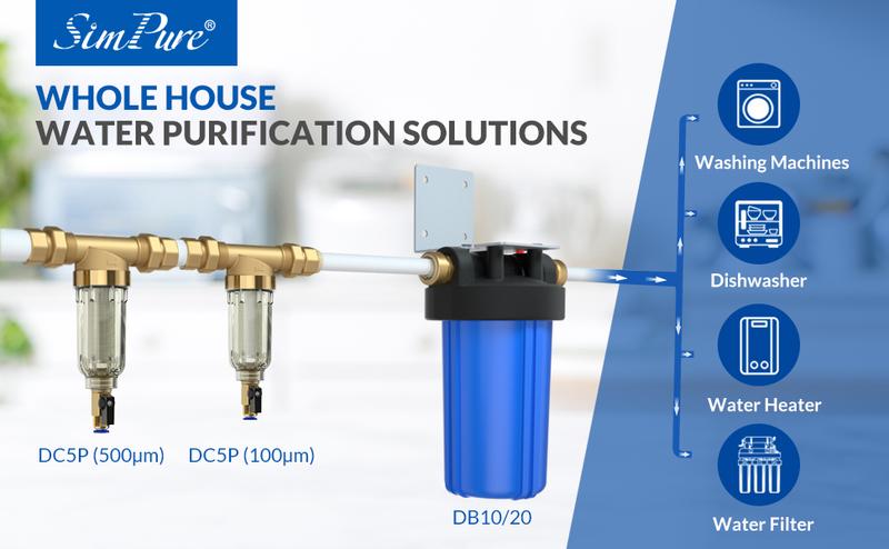 SimPure 40/200 Micron Spin Down Sediment Filter Reusable Whole House Sediment Water Filter Pre-Filtration System for City/Well water