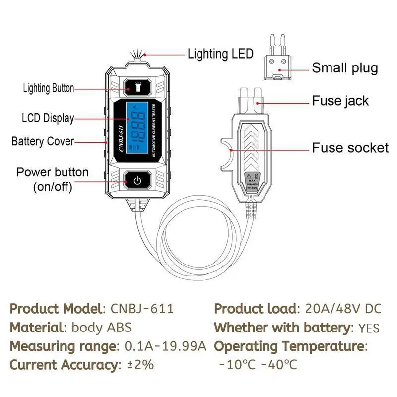 48V Max DC Circuit Tester with 23A 12V Battery Included - Mechanic Circuit Testing Probe, Compact Waterproof Automotive Diagnostic Tool for Workshop Fuse, Current Measurement