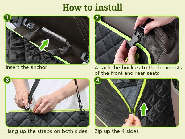 Pecute Pet Car Seat Cover Waterproof Dog Backseat Hammock with Mesh Window & Storage Pocket, 600D Non-Slip for Car/Truck, Easy to Install Washable