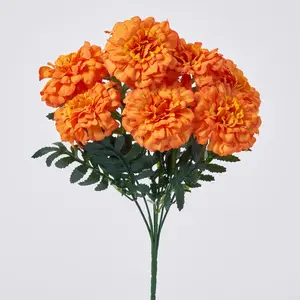 Orange Silk Marigold Bloom Bush Faux Bush Stem Bouquet - 12"