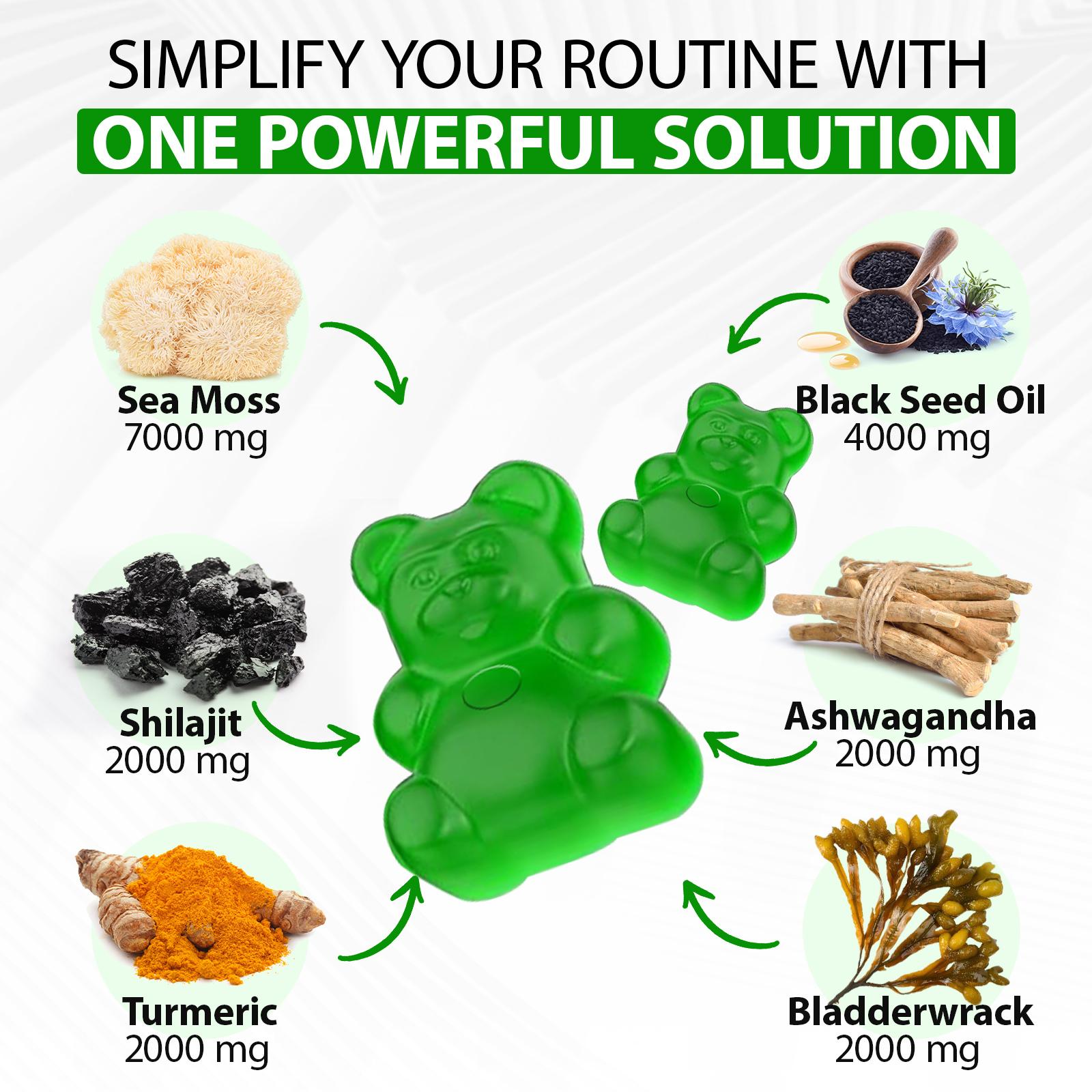 Acentialabs Sea Moss Gummies - 3000mg Sea Moss 2000mg Bladderwrack 800mg Ashwagandha 400mg Burdock Root - Vegan Energy & Immune Support Gummies 60 Count Healthcare