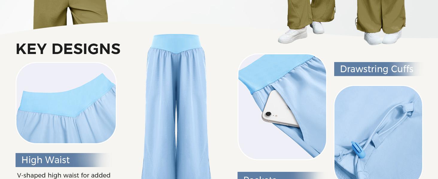 Fisoew Womens Wide Leg Pants Casual High Waist Baggy Track Pants Loose Fit Drawstring Cuffs Lounge Pant with Pockets