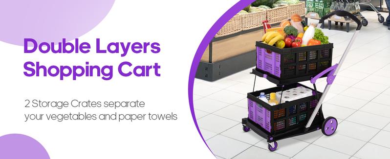 Utility Cart,2 baskets included,Folding Shopping Cart,Multi-Functional Collapsible Cart,Grocery Cart on Wheels Foldable with Storage Crate,camping cart Carrying Transport Multi-Purpose large capacity utility wagon personal,BlackFriday