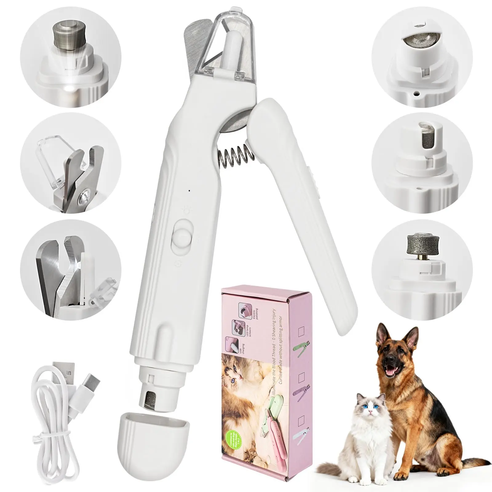PetPulse 2-in-1 LED Pet Nail Grinder - Non-Slip Handle Trimmer with LED Nail Guidance for Safe, Easy Home Grooming of Dogs & Cats