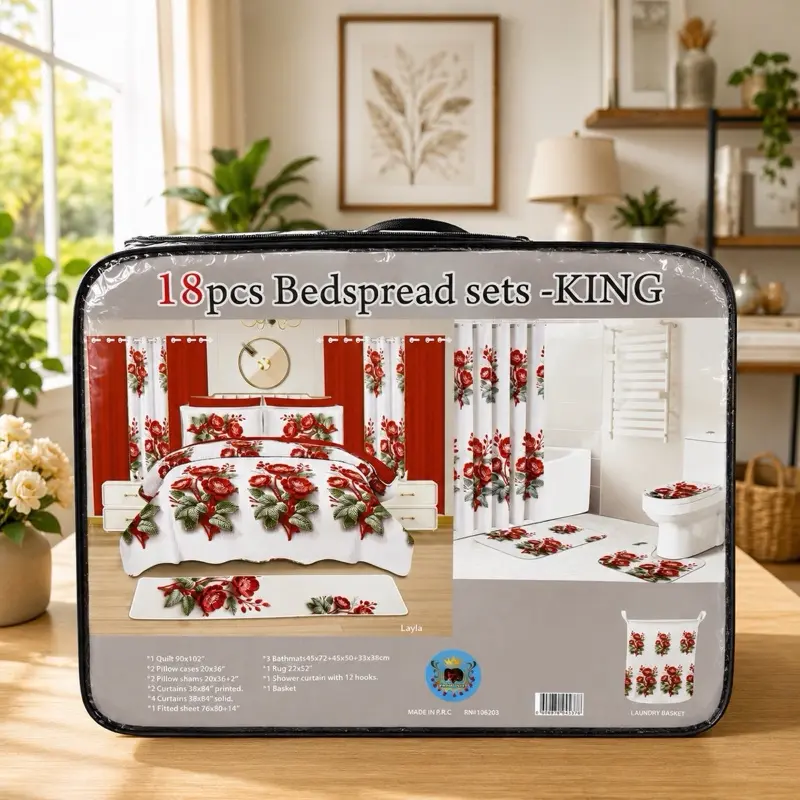 4-Bedspread 18 Piece Soft Sherpa Look Quilt Set with Smooth Sides, Plush Texture, All-Seasons Bedding Linens
