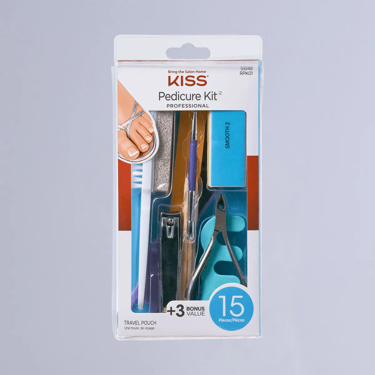 Kiss Professional Pedicure Toenail Kit | Starter Kit, 15 Pieces, Includes Travel Pouch
