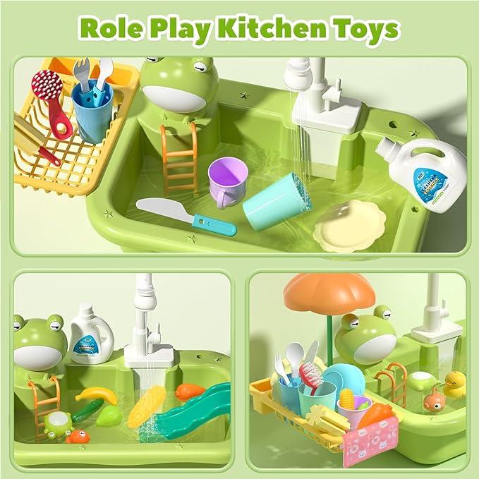 CUTE STONE Pretend Play Sink with Running Water, Upgraded Electric Faucet, Realistic Play Food Set, Learning Cookingset, Valentine's Day Gift CUTE STONE Pretend Play Sink with Running Water, Upgraded Electric Faucet, Realistic Play Food Set, Learning Cookingset, Valentine's Day Gift