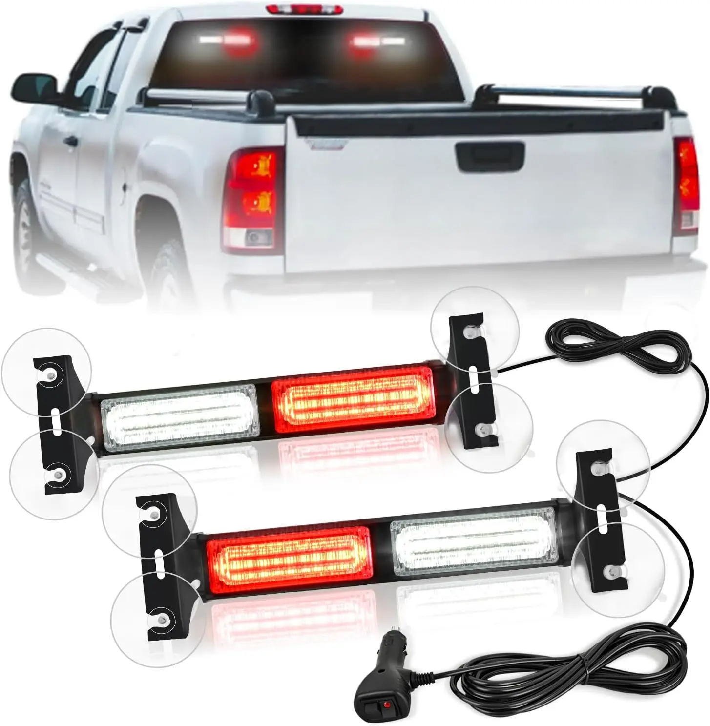 Nilight 40 LED Red White Aluminum Traffic Advisor Strobe Light Kit, 12V, 3Pin Waterproof, 30 Flashing Patterns/Modes, Suction Cups, 16.4ft Cable, Interior Windshield Mount Dash Safety Hazard Flasher for Construction Vehicles