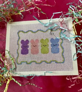 Peep Easter Bunny Pillow Hand Painted Needlepoint Canvas | Throw Size | Spring Canvas