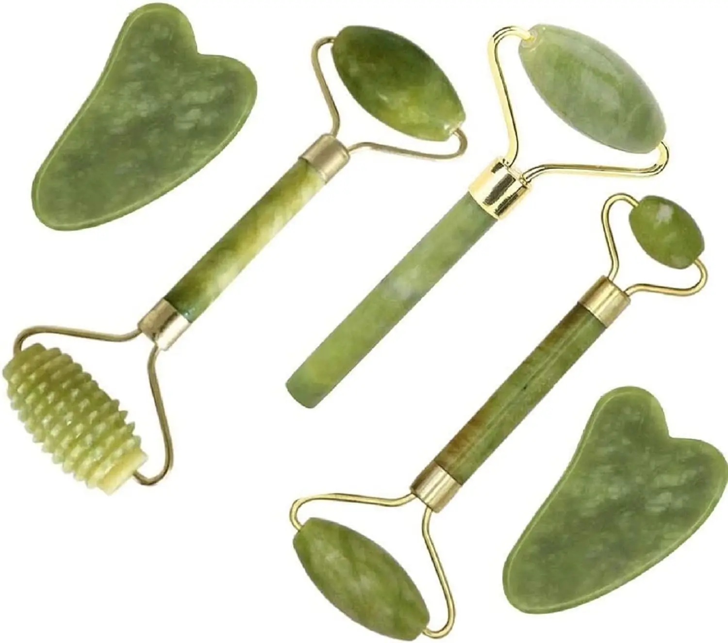5Pcs Jade Gua Sha Tools, Facial Roller & Massage Kit for Face Skin Care Set