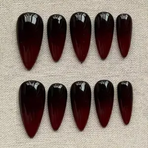 Black Burgundy Ombre Press On Nails, Dark Vampire Red Gradient Nails, Glossy Gothic Luxury Fake Nails
