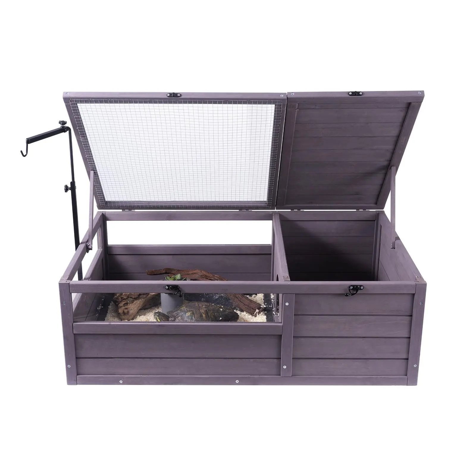 【SummerFinds】VEVOR Tortoise Habitat,  , Wooden Tortoise House Indoor & Outdoor, Tortoise Enclosure with Adjustable Lamp Holder, 2-Room Reptile Enclosure Small Animal Cage for Gecko, Lizard, Snake 38x24x13 inch