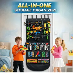 Ultimate Over-the-Door Toy Blaster Organizer | 25 Velcro Straps, 11 Pockets, Custom Storage for Kids Room (Black)