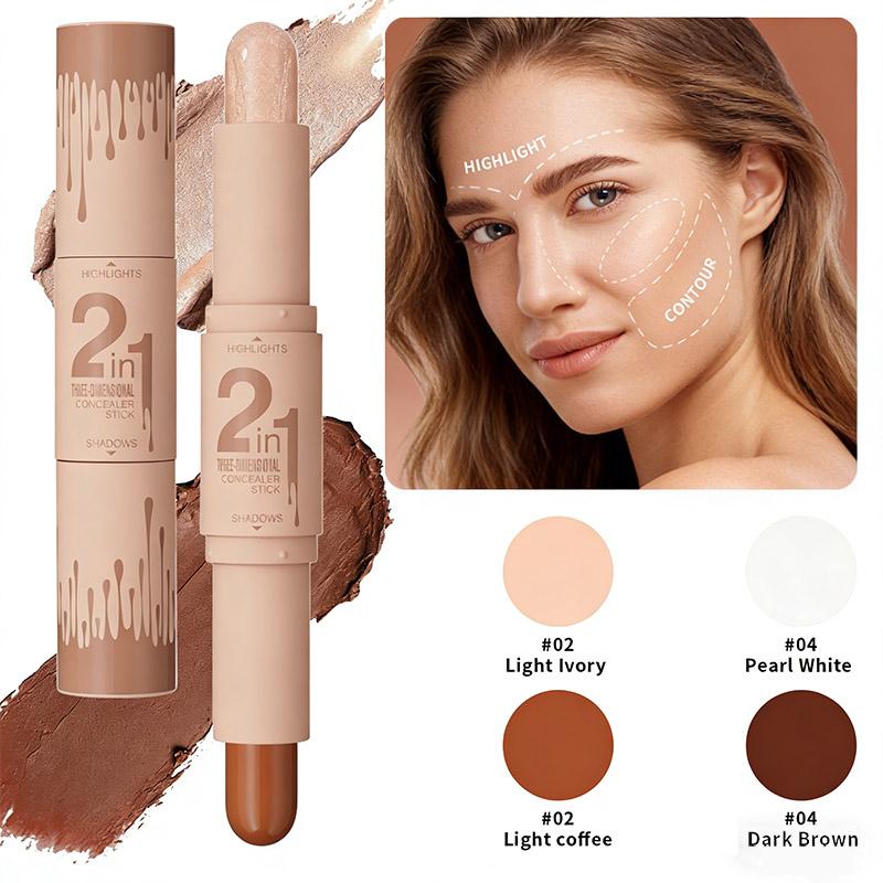 2-IN-1 Dual-End Highlight & Contour Stick, Three-Dimensional Shaping, Easy to Use & Portable, Brightens & Defines, Waterproof & Easy to Remove, Long-lasting, Smooth Creamy Blendable Formula, Natural Buildable Coverage, For All Skin Types