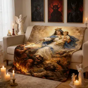 Virgin Mary Catholic Soft Flannel Blanket Cozy Plush Religious Throw Our Lady of the Rosary Devotional Art Blanket Warm Christian Gift for Catholic Women Mom Grandma for Bedroom Sofa