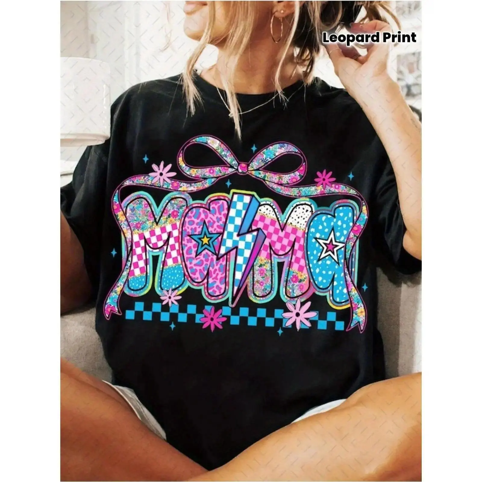 Plus Size Women's Pattern T-Shirt - Aesthetic Leather Baseball Cap Vibe - Black with Pink Floral, Vintage Plaid, Leopard Print, Dalmatian Dots - Casual Summer Graphic Tee - Mother's Birthday/Mother's Day Gift Idea, Dream, Accessories
