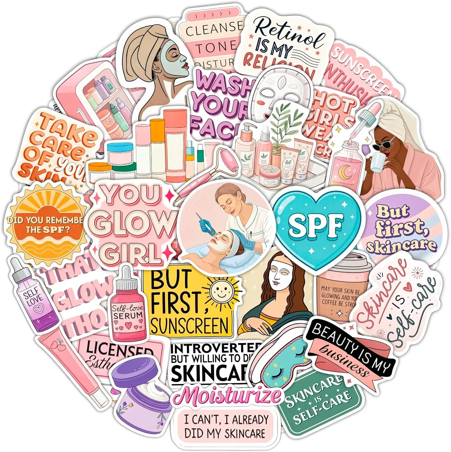 100Pcs Esthetician Stickers for Laptop Skincare, Party Supplies Gifts for Women & Men