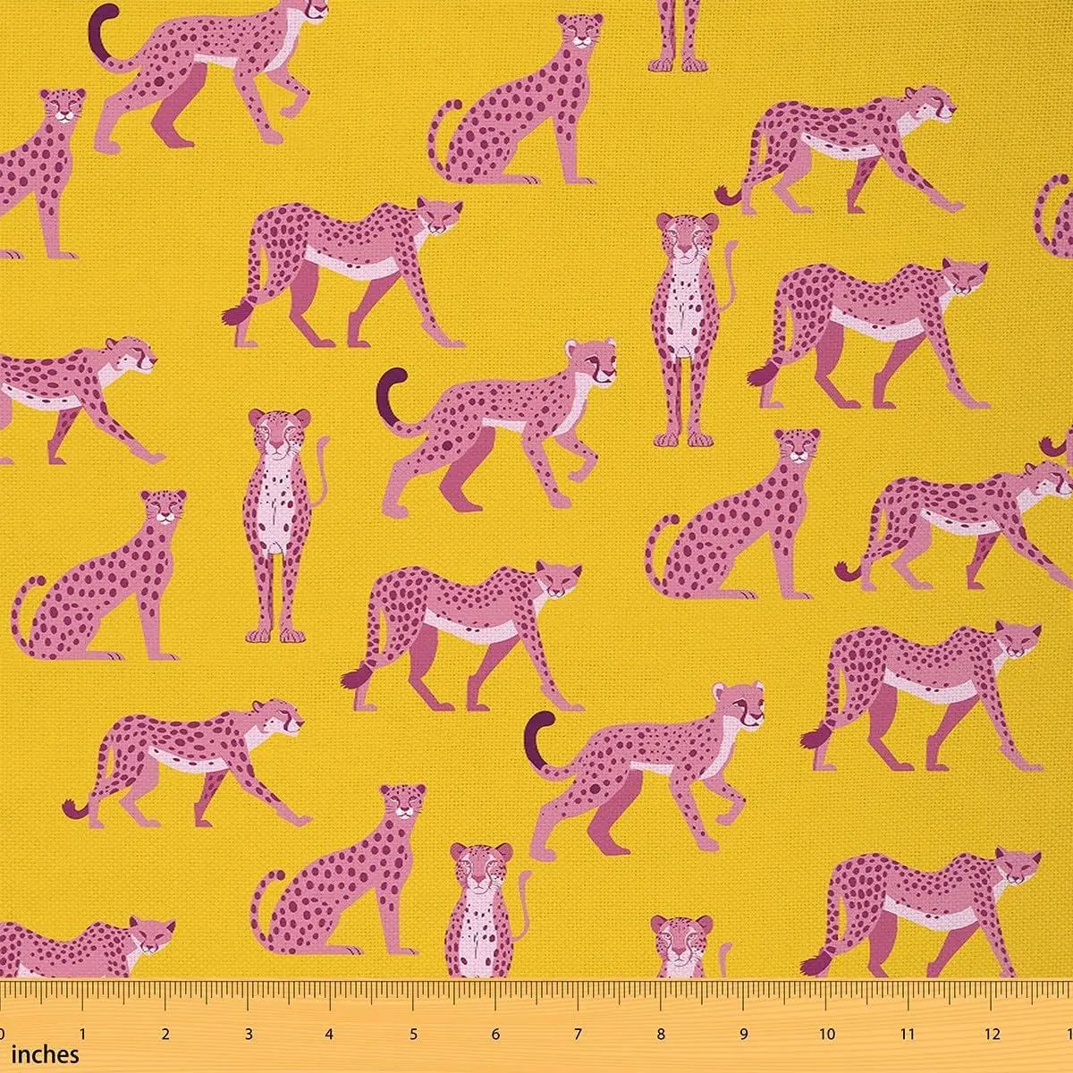 Cartoon Pink Cheetah Fabric by The Yard Jungle Wild African Animals Decor Fabrics for Sewing Lovers Cute Leopard Simple Yellow Print Fabric for DIY Soft Polyester