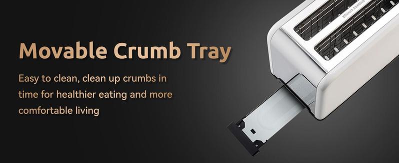 Pukomc 4-Slice Toaster – Wide Slots for Bagels/Waffles, 6 Browning Levels, Removable Crumb Tray | Stainless Steel Toastie Maker Appliances (1500W)