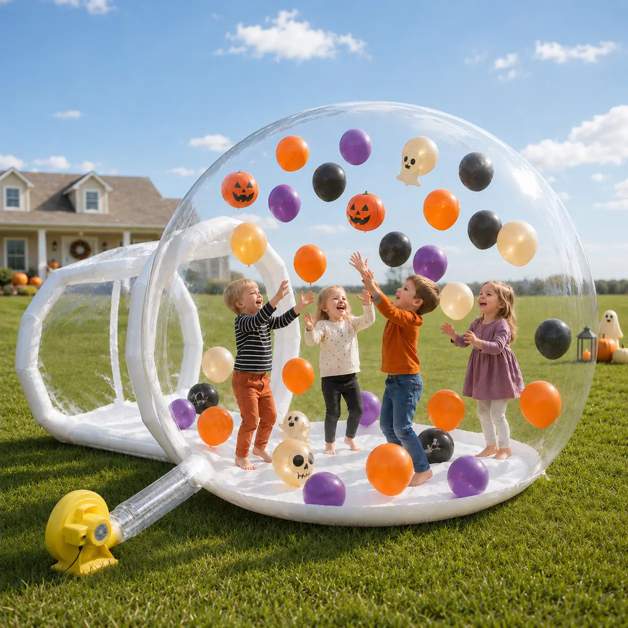 Unisex PVC Inflatable Bubble Dome Tent with Blower & Repair Kit Inside - Transparent Kids 3+ Playhouse, Fast-Inflating Balloon-Play Zone for Outdoor Sports, Indoor Birthday Party