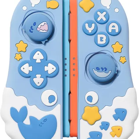 GeekShare 2025 Release Silicone Protective Cover & Shell for Switch Joy-Con Controllers - 2 Covers, 1 Pair Thumb Grip Caps, Textured Anti-Slip Grip, Steady Hold, Protection Stickers, Comfortable Gaming Console Accessory