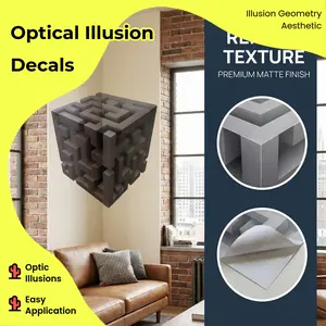 3D Optical Illusion Corner Wall Sticker Modern Geometric Wall Decor for Living Room Bedroom Office