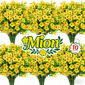 Mion Decor 10 Bundles Yellow Artificial Flowers UV Resistant Fake Silk Plants for Spring Summer Garden Porch Window Box Table Vase Indoor Outdoor Home Decoration