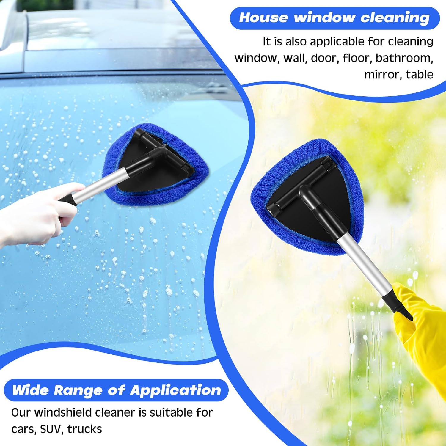 Microfiber Car Windshield Cleaning Tool -  Glass Brush for Windows, Adjustable Size for Effective Glass Cleaning Washing