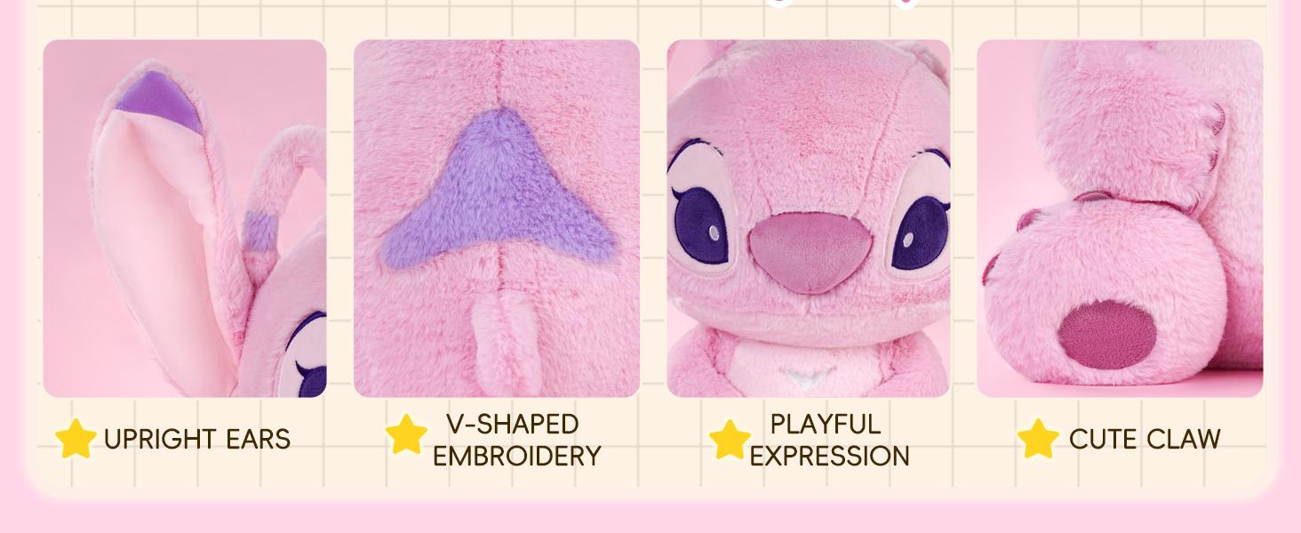 Disney Stitch Series-Big Sitting Doll-Angel No. 18 Soft Pink Plush Toy for Kids Collectors and Home Decor