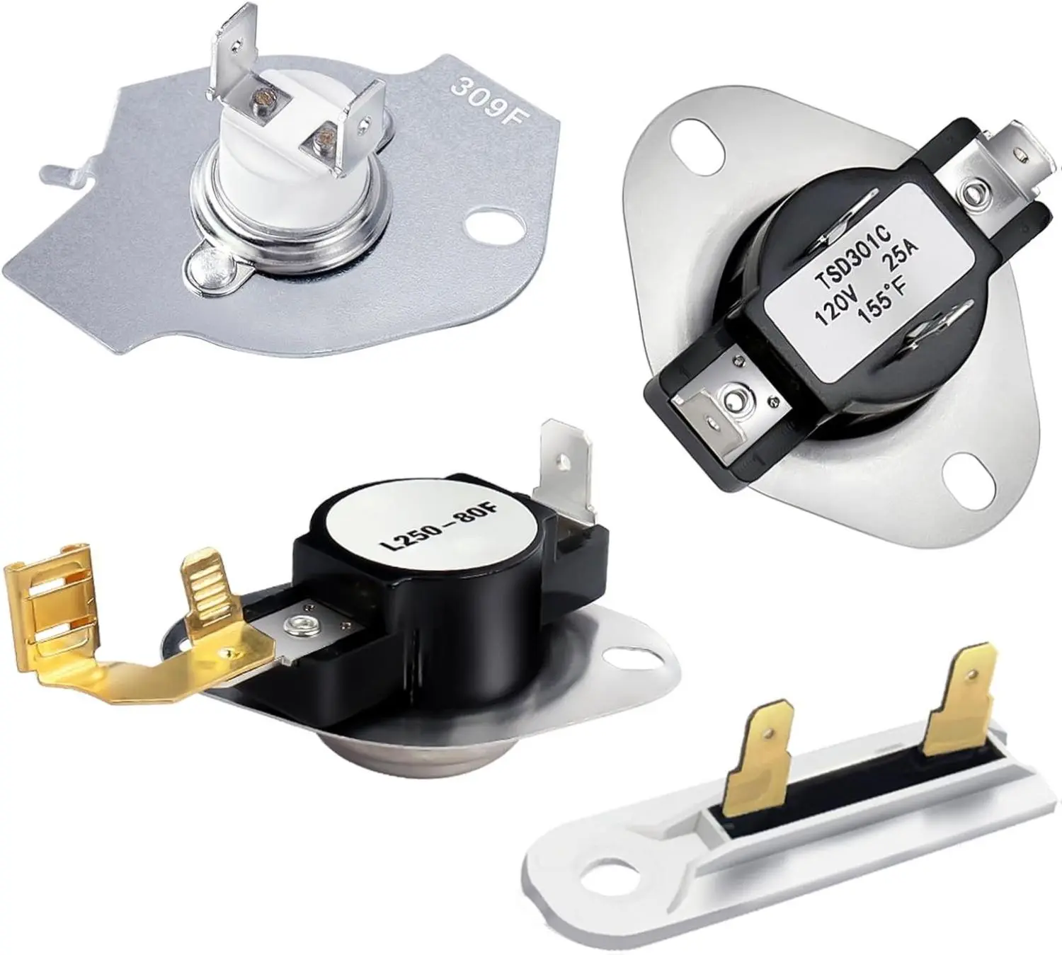 2025 Upgraded Stainless Steel Dryer Thermal Control Kit Form - 3387134 Cycling Thermostat, 3392519 Thermal Fuse, 3977393 Cut-off Switch, 3977767 High Limit Thermostat - Overheat Protection Replacements for Whirlpool, Kenmore Dryers by Beaquicy, Metallic