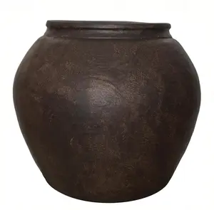 12" H x 14" Dia Fiberstone Vintage Style Planter with Drainage Hole, Indoor/Outdoor Large Plant Pot for Home Patio Garden, Ideal for Artificial Tree/Plants