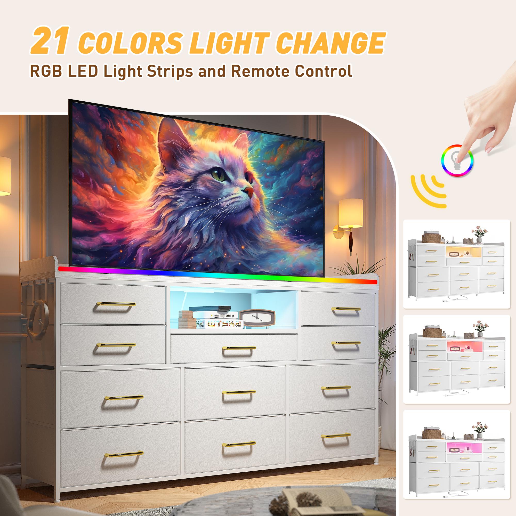 【LaborDaySale】Raybee 11 Drawers Dresser for Bedroom 31'' Height,Sturdy TV Stand with LED & power outlets & 4 hooks Drawerorganizer,Chest of Drawers,Storage Bin Cabinet Furniture 【LaborDaySale】Raybee 11 Drawers Dresser for Bedroom 31'' Height,Sturdy TV Stand with LED & power outlets & 4 hooks Drawerorganizer,Chest of Drawers,Storage Bin Cabinet Furniture