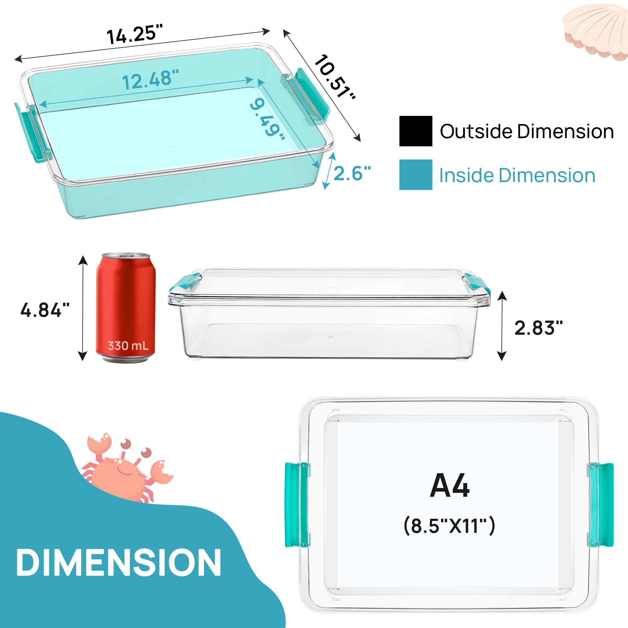 【New Arrival】Vtopmart 6 Qt Plastic Storage Bins with Lids, Clear Sensory Bins, Arts Crafts Organizers and Storage, Stackable Containers for Home Office and School Supplies