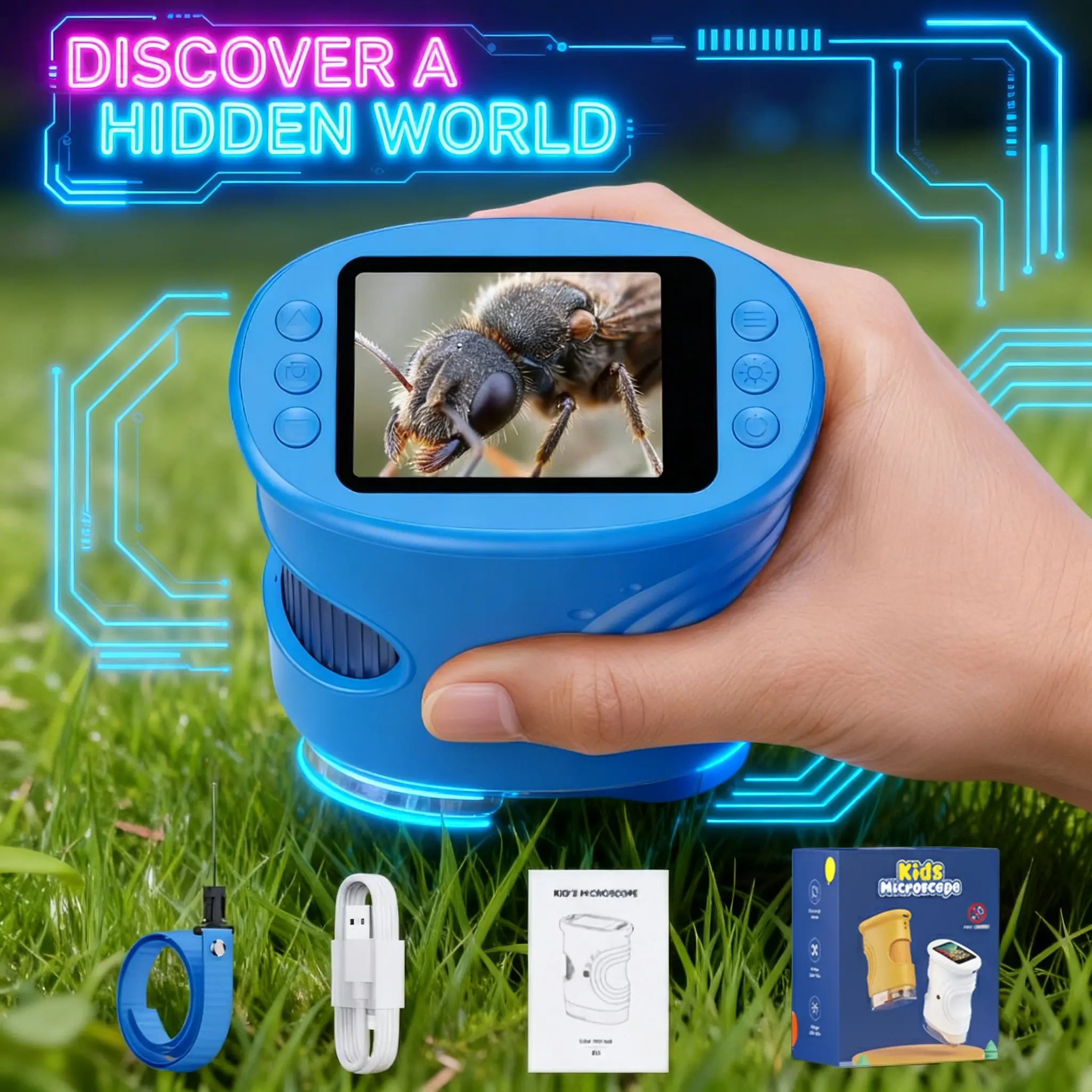 【2026 Upgrade】SEEKID 1000X Handheld Microscope for Kids with 4K 2.0" Screen, Photo & Video Camera, Rechargeable and Portable, a Fun STEM Gift & Birthday Present for Ages 3+,back to school